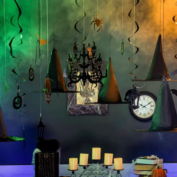 imageJOYIN Hanging Swirl Halloween Decorations Indoor Witch Hats Ghost Chandelier Bat Lantern Spider Pumpkin Skull Ceiling Streamers Party Supplies Wall Halloween Decor Ornaments