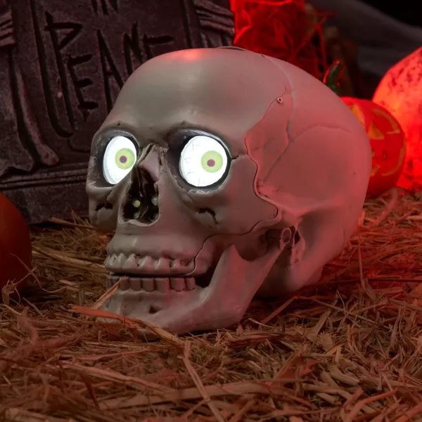 imageJOYIN Skull Halloween Decorations Indoor Table Desk Home Decor Haunted House Halloween Animatronics Sound Activated LED Lights Up Eyes Party Supplies Animated Skull Scary Moving Eyeballs