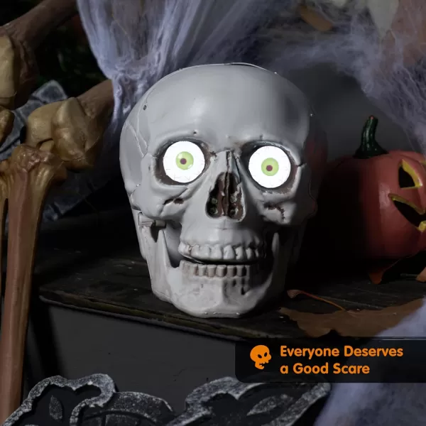 imageJOYIN Skull Halloween Decorations Indoor Table Desk Home Decor Haunted House Halloween Animatronics Sound Activated LED Lights Up Eyes Party Supplies Animated Skull Scary Moving Eyeballs