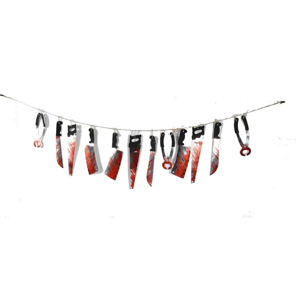 imageSpooktacular Creations Halloween Party Decoration Set Including Bloody Tablecover Weapon Garland Bloody Clings and Caution Tapes 5 Piece