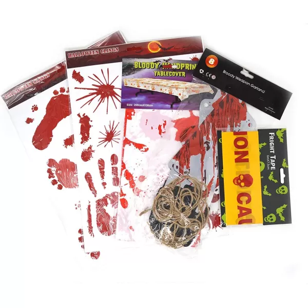 imageSpooktacular Creations Halloween Party Decoration Set Including Bloody Tablecover Weapon Garland Bloody Clings and Caution Tapes 5 Piece