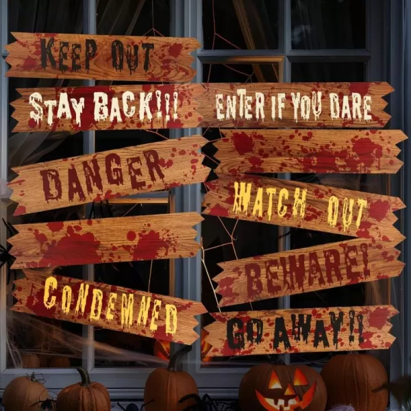 imageJOYIN 10 Pcs Haunted Window Boards Halloween Decorations Outdoor Indoor Decor Halloween Yard Signs Scary Window Decorations Warning Signs Fake Blood Haunted House Horror