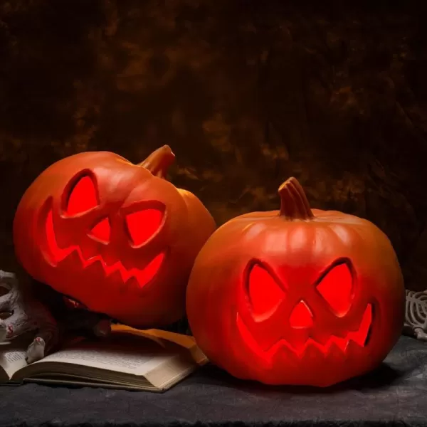 imageJOYIN 2 Pcs Light Up Plastic Pumpkins Halloween Decorations Jack O Lantern Decor JackoLantern Trick Or Treat Table Top Party Supplies Favors Yard Lawn Garden Outdoor Pumpkins for Porch