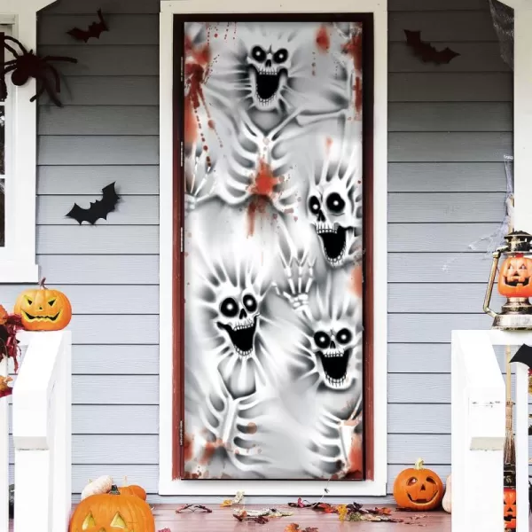 imageJOYIN 3 Pcs 30x72 Door Cover Covers Halloween Decorations Indoor Door Home Decor Haunted House Halloween Stickers Party Supplies Favors Garage Door Window Wall Cover Scary SkeletonScary Skeleton