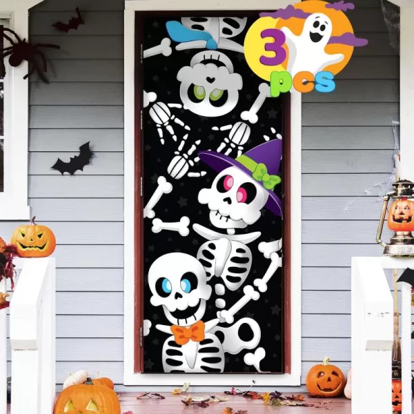 imageJOYIN 3 Pcs 30x72 Door Cover Covers Halloween Decorations Indoor Door Home Decor Haunted House Halloween Stickers Party Supplies Favors Garage Door Window Wall Cover Scary SkeletonCute Skeleton Family