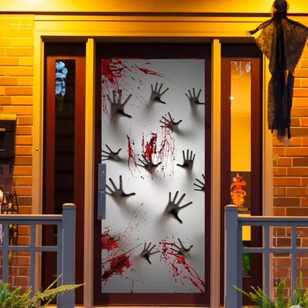 imageJOYIN 3 Pcs 30x72 Door Cover Covers Halloween Decorations Indoor Door Home Decor Haunted House Halloween Stickers Party Supplies Favors Garage Door Window Wall Cover Scary SkeletonZombie Hands