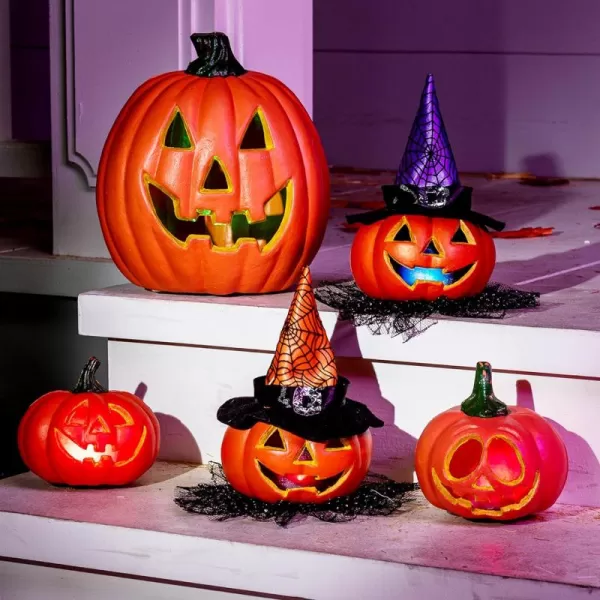 imageJOYIN 5 Pcs Light Up Pumpkin Decor Jack O Lantern Plastic Pumpkins Halloween Decorations Outdoor Indoor Decor JackoLantern Large Trick Or Treat Table Top Party Supplies Favors