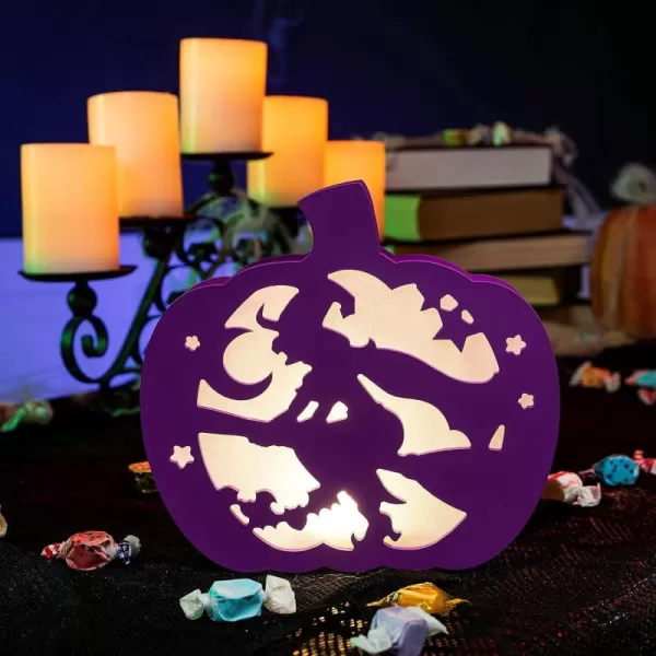 imageJOYIN Halloween Lighted Pumpkin Shadow Box Pumpkin Decoration DoubleSided LED Pumpkin Lamp Lantern Table Decor Pumpkin Night Light for Kitchen Dining Bedroom Halloween Party Supplies Purple