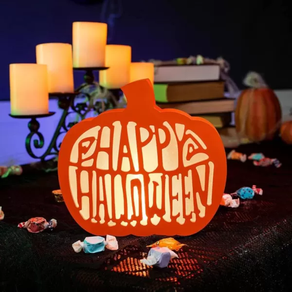 imageJOYIN Halloween Pumpkin Shadow Box TwoSided Light Up Halloween Pumpkin Decoration with LED Lights for Halloween IndoorOutdoor Decor and Halloween Holiday Party Lighted Pumpkin Shadow Box