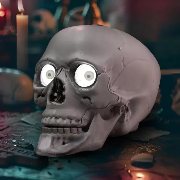 imageJOYIN Skull Halloween Decorations Indoor Table Desk Home Decor Haunted House Halloween Animatronics Sound Activated LED Lights Up Eyes Party Supplies Animated Skull Scary Moving Eyeballs