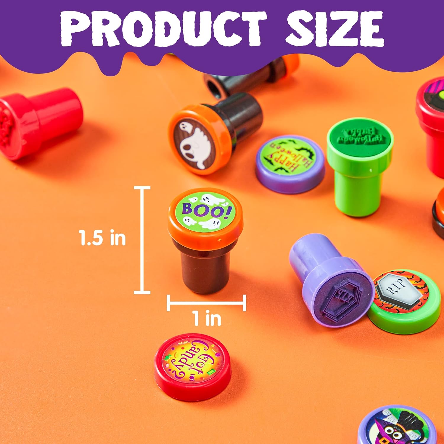 imageJOYIN 100 Pieces Halloween Assorted Stampers Kids SelfInk Stamps 25 Designs 5 Colors Trick or Treat Spooky Stamps for Halloween Party Supplies Goodies Bags Classroom Game Reward Prizes