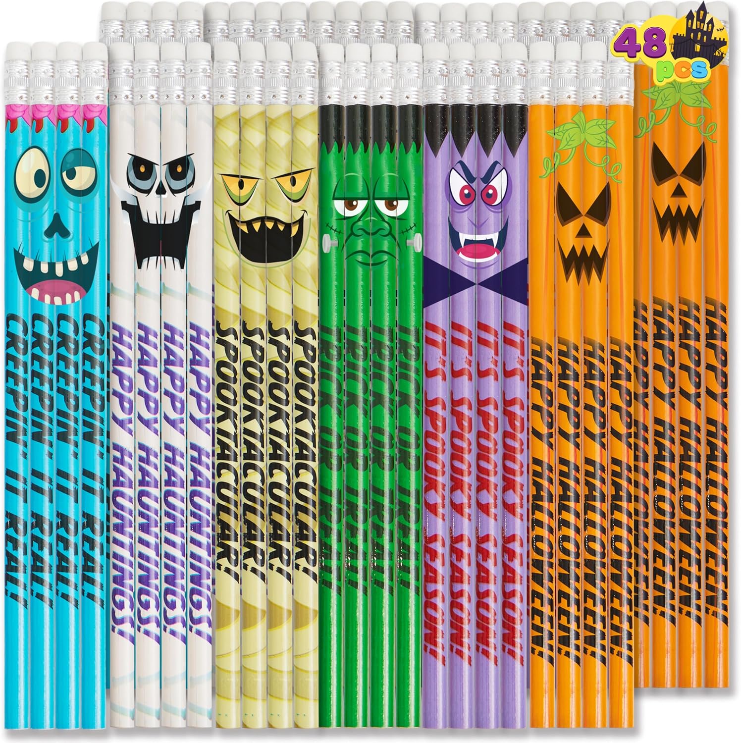 imageJOYIN 48PCS Halloween Pencils Bulk with Eraser Colorful Fall Pencil Halloween Themed Stationery Set 12 Design Pencil Assortment for Kid Girl Boy Halloween Party Favor Supplies Classroom Gift PrizeHalloween Characters Pencils