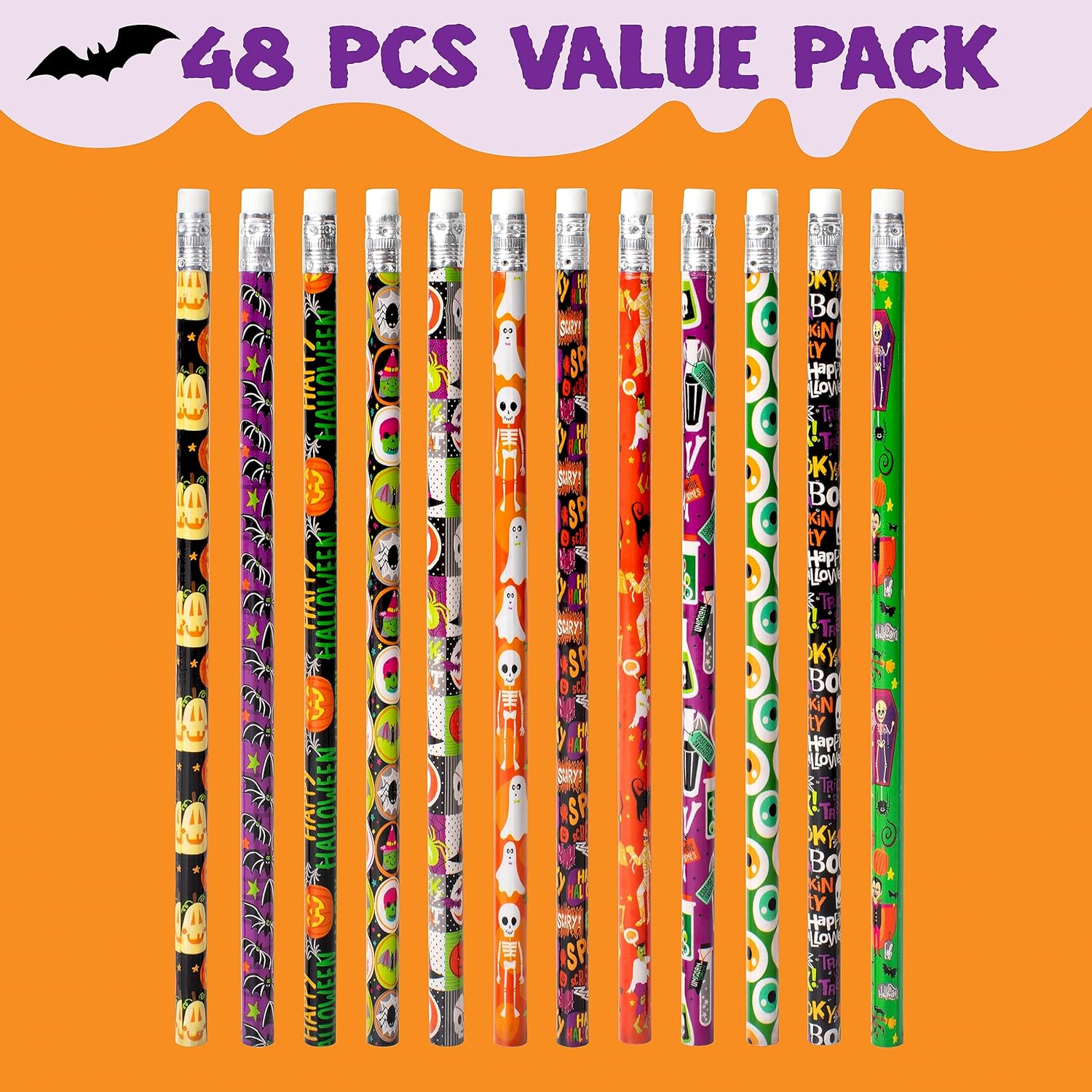 imageJOYIN 48PCS Halloween Pencils Bulk with Eraser Colorful Fall Pencil Halloween Themed Stationery Set 12 Design Pencil Assortment for Kid Girl Boy Halloween Party Favor Supplies Classroom Gift PrizeCute Halloween Pencils