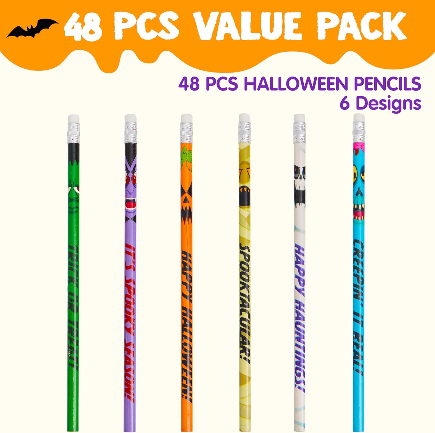 imageJOYIN 48PCS Halloween Pencils Bulk with Eraser Colorful Fall Pencil Halloween Themed Stationery Set 12 Design Pencil Assortment for Kid Girl Boy Halloween Party Favor Supplies Classroom Gift PrizeHalloween Characters Pencils