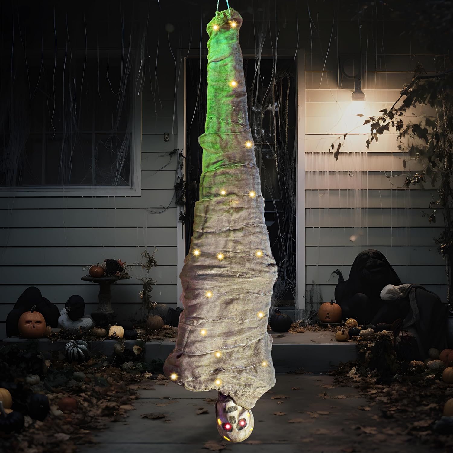 imageJOYIN 65quot Halloween Decoration Cocoon Corpse Animated Indoor Decor Hanging Dead Body Prop Corpses Skeleton Outdoor Decor with Full Body Lights and LED Eyes ampamp Spooky Sound for Yard Haunted House