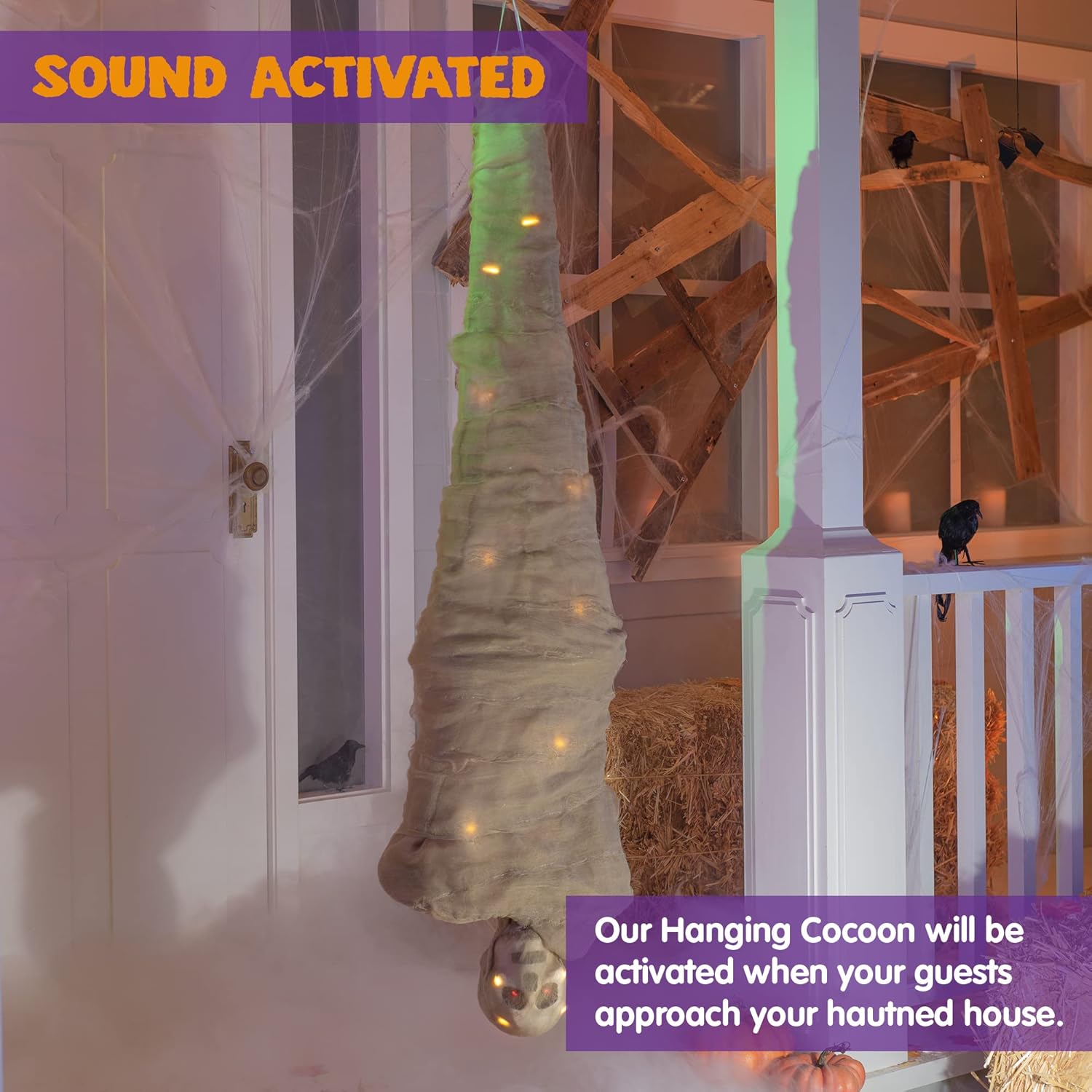 imageJOYIN 65quot Halloween Decoration Cocoon Corpse Animated Indoor Decor Hanging Dead Body Prop Corpses Skeleton Outdoor Decor with Full Body Lights and LED Eyes ampamp Spooky Sound for Yard Haunted House