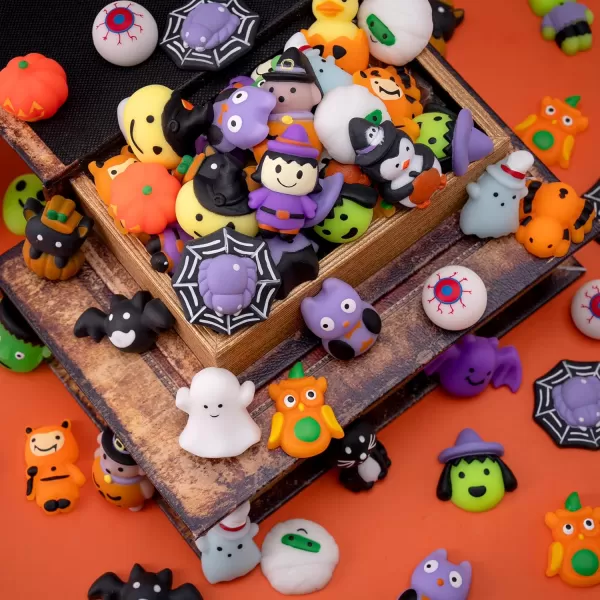 imageJOYIN 100 Pcs Halloween Mochi Squishy Toys for Kids Gift Halloween Kawaii Sensory Stress Relief Toys for Halloween Party Favors Decor Trick or Treats Classroom Prizes Goodie Bag Fillers