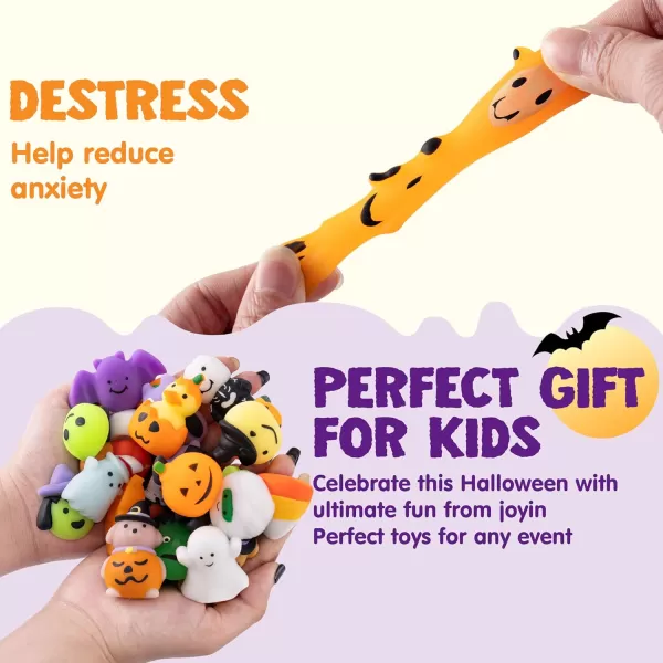 imageJOYIN 100 Pcs Halloween Mochi Squishy Toys for Kids Gift Halloween Kawaii Sensory Stress Relief Toys for Halloween Party Favors Decor Trick or Treats Classroom Prizes Goodie Bag Fillers