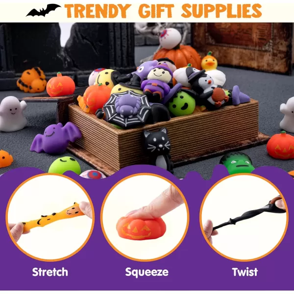 imageJOYIN 100 Pcs Halloween Mochi Squishy Toys for Kids Gift Halloween Kawaii Sensory Stress Relief Toys for Halloween Party Favors Decor Trick or Treats Classroom Prizes Goodie Bag Fillers