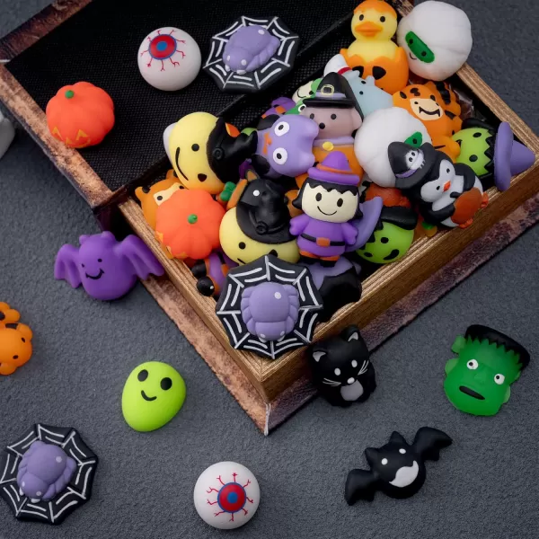 imageJOYIN 100 Pcs Halloween Mochi Squishy Toys for Kids Gift Halloween Kawaii Sensory Stress Relief Toys for Halloween Party Favors Decor Trick or Treats Classroom Prizes Goodie Bag Fillers