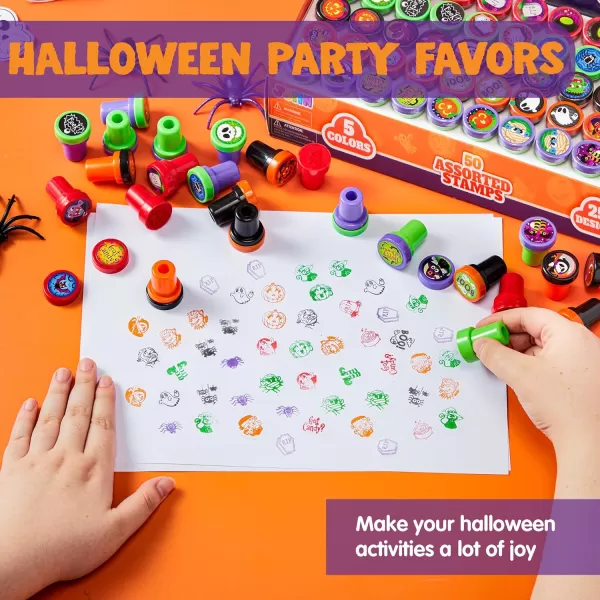 imageJOYIN 100 Pieces Halloween Assorted Stampers Kids SelfInk Stamps 25 Designs 5 Colors Trick or Treat Spooky Stamps for Halloween Party Supplies Goodies Bags Classroom Game Reward Prizes