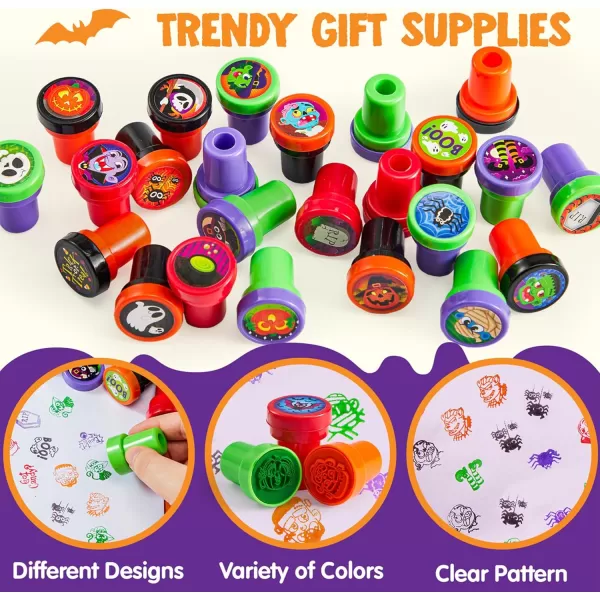 imageJOYIN 100 Pieces Halloween Assorted Stampers Kids SelfInk Stamps 25 Designs 5 Colors Trick or Treat Spooky Stamps for Halloween Party Supplies Goodies Bags Classroom Game Reward Prizes
