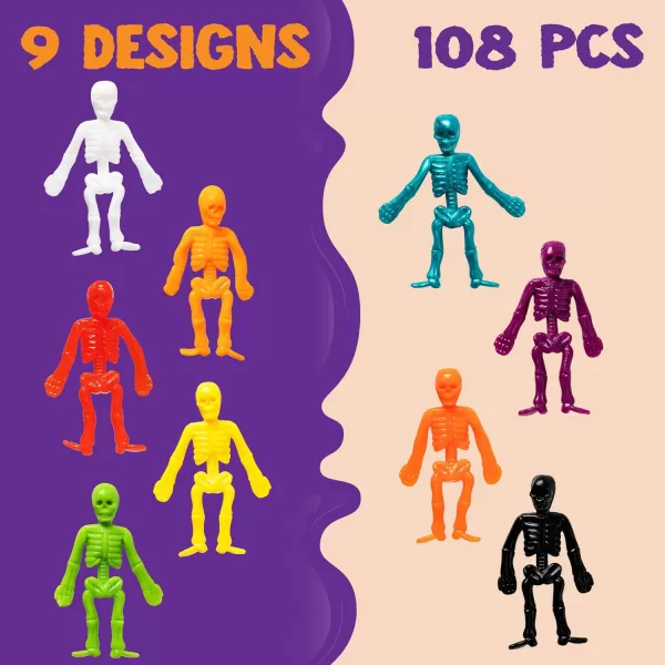 imageJOYIN 108 PCS Halloween Stretchy Skeletons Halloween Sticky Hands Toys Bulk for Halloween Party Favors Decorations Kids Student School Classroom Favors Carnival Game Prizes Goodie Bag Fillers