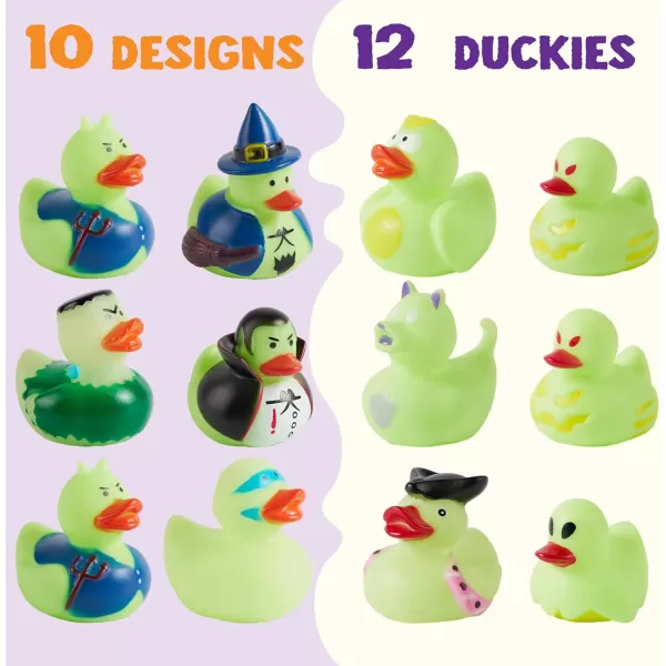 imageJOYIN 12 PCS Halloween Glow Ducks Bath Toys Rubber Duckies for Trick or Treating Goodie Bag Fillers Glow in The Dark Ducky Duck for Halloween Party Favors Decorations School Classroom Prizes