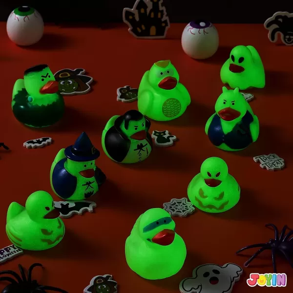 imageJOYIN 12 PCS Halloween Glow Ducks Bath Toys Rubber Duckies for Trick or Treating Goodie Bag Fillers Glow in The Dark Ducky Duck for Halloween Party Favors Decorations School Classroom Prizes