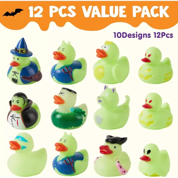 imageJOYIN 12 PCS Halloween Glow Ducks Bath Toys Rubber Duckies for Trick or Treating Goodie Bag Fillers Glow in The Dark Ducky Duck for Halloween Party Favors Decorations School Classroom Prizes