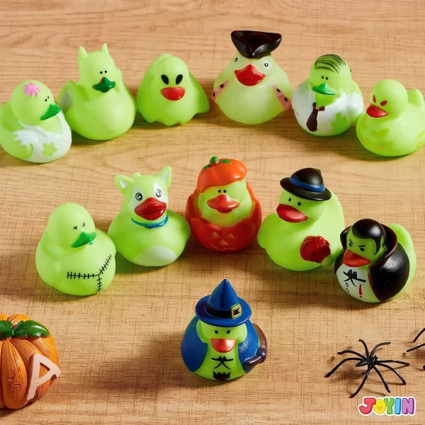 imageJOYIN 12 PCS Halloween Glow Ducks Bath Toys Rubber Ducks for School Classroom Prizes Glow in The Dark Duckies for Trick or Treating Goodie Bag Fillers Halloween Party Favors Decorations