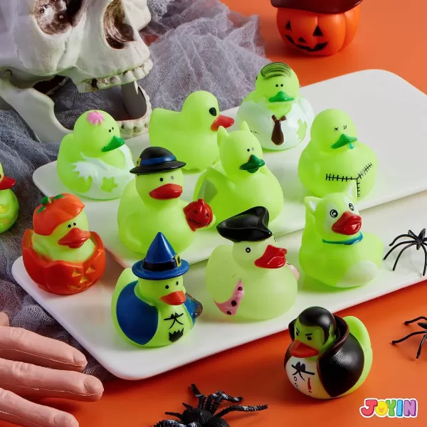 imageJOYIN 12 PCS Halloween Glow Ducks Bath Toys Rubber Ducks for School Classroom Prizes Glow in The Dark Duckies for Trick or Treating Goodie Bag Fillers Halloween Party Favors Decorations