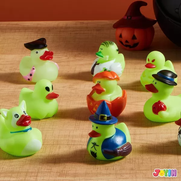 imageJOYIN 12 PCS Halloween Glow Ducks Bath Toys Rubber Ducks for School Classroom Prizes Glow in The Dark Duckies for Trick or Treating Goodie Bag Fillers Halloween Party Favors Decorations