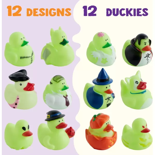 imageJOYIN 12 PCS Halloween Glow Ducks Bath Toys Rubber Ducks for School Classroom Prizes Glow in The Dark Duckies for Trick or Treating Goodie Bag Fillers Halloween Party Favors Decorations