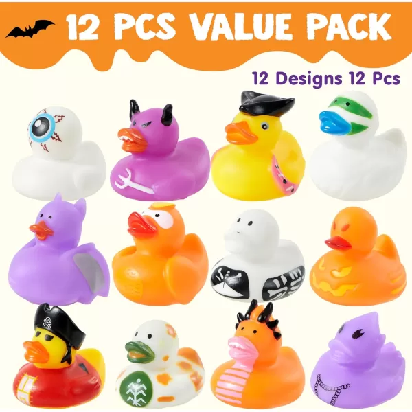 imageJOYIN 12 Pcs Glow Halloween Ducks Bath Toys LED Halloween Rubber Duckies for Kids Gift Glow in The Dark Party Favors Light Up Ducky Bulk Trick or Treats Classroom Prizes Decorations