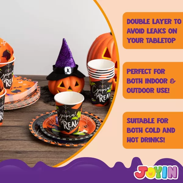 imageJOYIN 120 PCS Halloween Party Supplies Set with 30 Pcs Plastic Cups 30 Pcs 9quot Paper Plates 30 Pcs 7quot Plates and 30 Pcs Napkins Serve 30 Halloween Themed Tableware Set Party Decorations