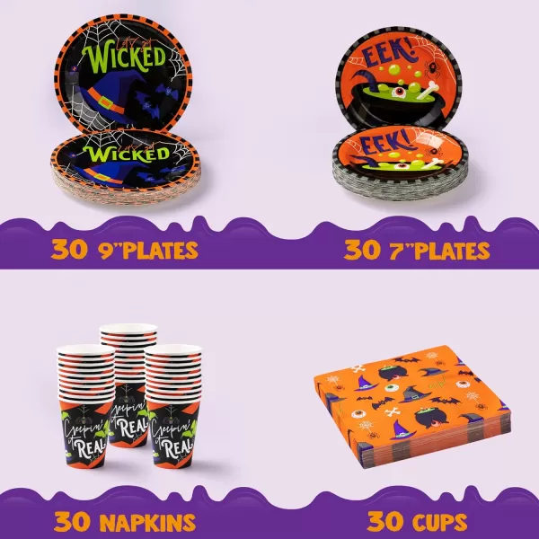 imageJOYIN 120 PCS Halloween Party Supplies Set with 30 Pcs Plastic Cups 30 Pcs 9quot Paper Plates 30 Pcs 7quot Plates and 30 Pcs Napkins Serve 30 Halloween Themed Tableware Set Party Decorations