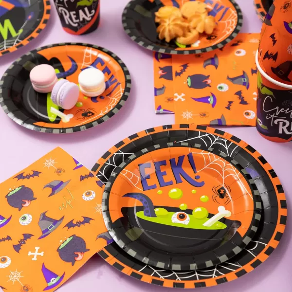 imageJOYIN 120 PCS Halloween Party Supplies Set with 30 Pcs Plastic Cups 30 Pcs 9quot Paper Plates 30 Pcs 7quot Plates and 30 Pcs Napkins Serve 30 Halloween Themed Tableware Set Party Decorations