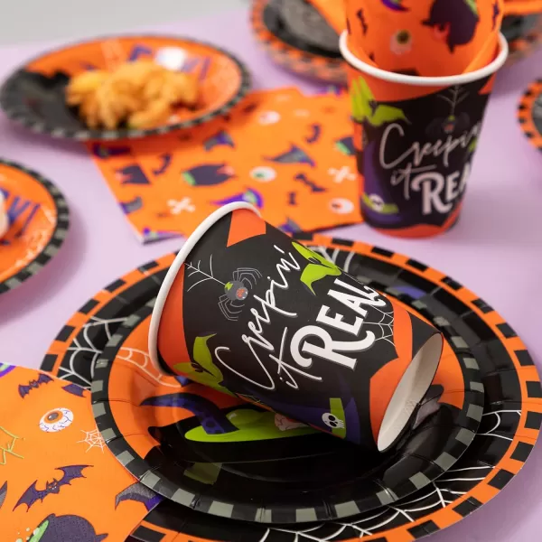 imageJOYIN 120 PCS Halloween Party Supplies Set with 30 Pcs Plastic Cups 30 Pcs 9quot Paper Plates 30 Pcs 7quot Plates and 30 Pcs Napkins Serve 30 Halloween Themed Tableware Set Party Decorations