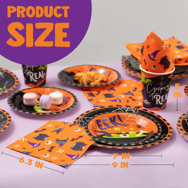 imageJOYIN 120 PCS Halloween Party Supplies Set with 30 Pcs Plastic Cups 30 Pcs 9quot Paper Plates 30 Pcs 7quot Plates and 30 Pcs Napkins Serve 30 Halloween Themed Tableware Set Party Decorations