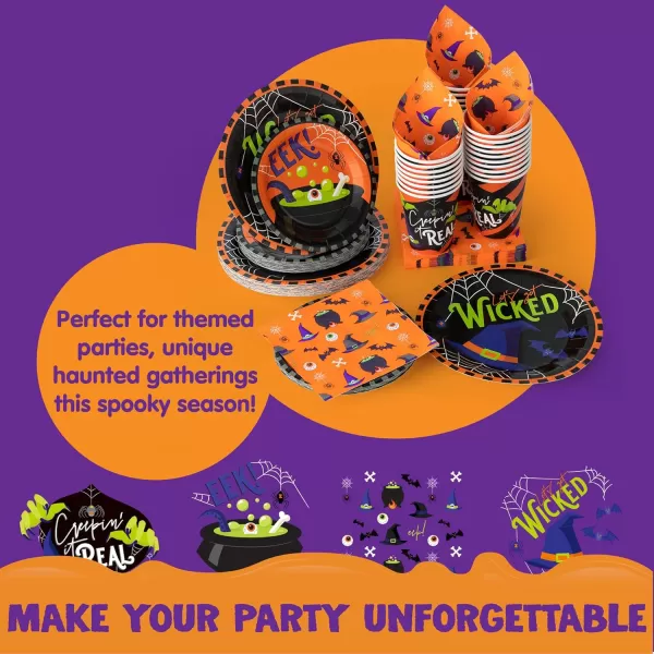 imageJOYIN 120 PCS Halloween Party Supplies Set with 30 Pcs Plastic Cups 30 Pcs 9quot Paper Plates 30 Pcs 7quot Plates and 30 Pcs Napkins Serve 30 Halloween Themed Tableware Set Party Decorations