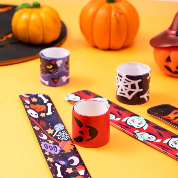 imageJOYIN 120 PCS Halloween Slap Bracelets Party Favors for Kids  24 Designs Bracelets for Halloween Decorations Halloween Treat Bag Stuffers Noncandy Gift