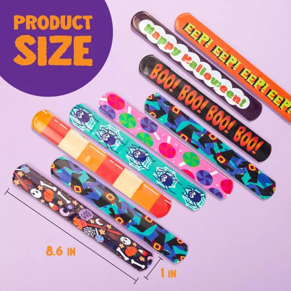 imageJOYIN 120 PCS Halloween Slap Bracelets Party Favors for Kids  24 Designs Bracelets for Halloween Decorations Halloween Treat Bag Stuffers Noncandy Gift