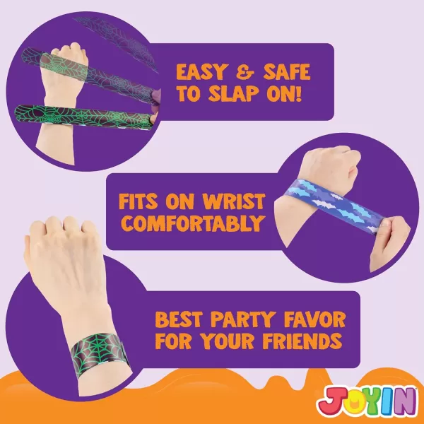 imageJOYIN 120 PCS Halloween Slap Bracelets Party Favors for Kids  24 Designs Bracelets for Halloween Decorations Halloween Treat Bag Stuffers Noncandy Gift
