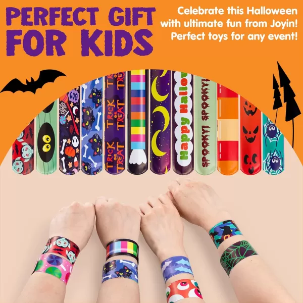 imageJOYIN 120 PCS Halloween Slap Bracelets Party Favors for Kids  24 Designs Bracelets for Halloween Decorations Halloween Treat Bag Stuffers Noncandy Gift