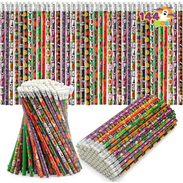 imageJOYIN 144 Pack Halloween Pencils with Eraser 12 Design Halloween Stationery Set for Kids Gift Prize Wooden Drawing Pencils Halloween Party Favor Supplies Trick or Treat Goodies Bags Filler