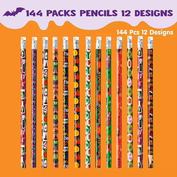 imageJOYIN 144 Pack Halloween Pencils with Eraser 12 Design Halloween Stationery Set for Kids Gift Prize Wooden Drawing Pencils Halloween Party Favor Supplies Trick or Treat Goodies Bags Filler