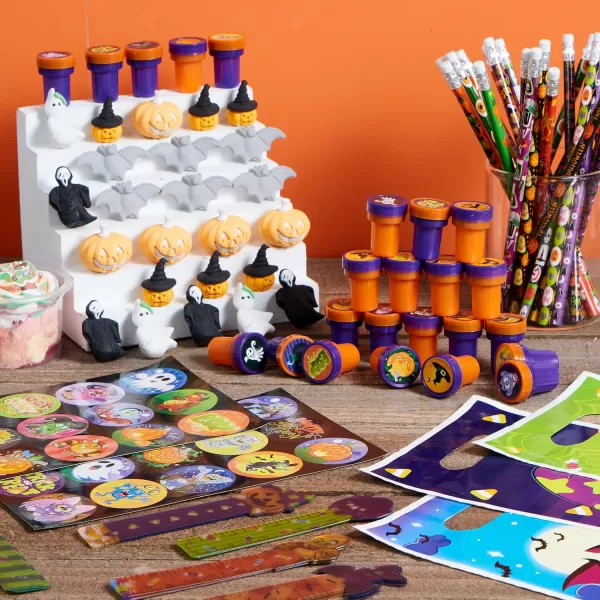 imageJOYIN 144 Pieces 24 Pack Assorted Halloween Themed Stationery Kids Gift Set Trick Treat Price Party Favor Toy Including Halloween Pencils Rulers Stickers Stamps and Erasers in Trick or Treat Bags