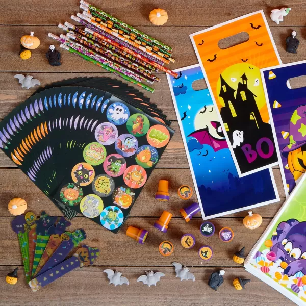 imageJOYIN 144 Pieces 24 Pack Assorted Halloween Themed Stationery Kids Gift Set Trick Treat Price Party Favor Toy Including Halloween Pencils Rulers Stickers Stamps and Erasers in Trick or Treat Bags