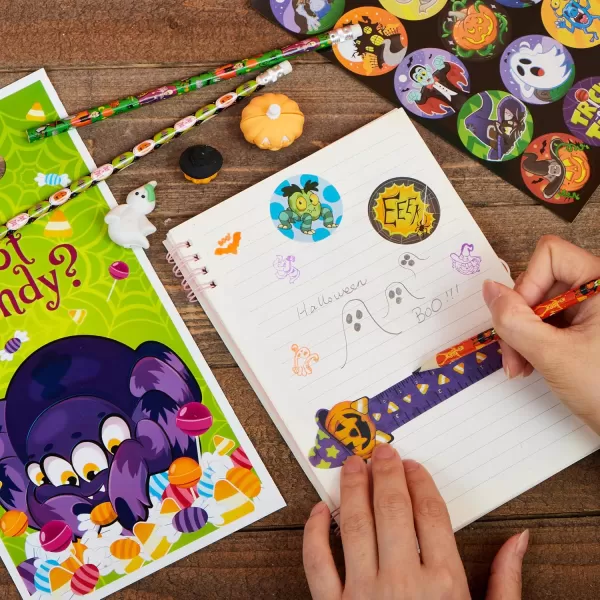 imageJOYIN 144 Pieces 24 Pack Assorted Halloween Themed Stationery Kids Gift Set Trick Treat Price Party Favor Toy Including Halloween Pencils Rulers Stickers Stamps and Erasers in Trick or Treat Bags
